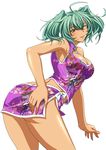  ass breasts green_eyes green_hair ikkitousen large_breasts long_hair looking_back official_art ryofu_housen smile standing twintails 