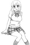  bad_id bad_pixiv_id blush breasts greyscale hyakko large_breasts legs monochrome nonomura_ayumi sawa_jaaji school_uniform short_hair smile solo sweater traditional_media 