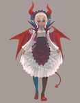  blue_eyes demon_girl demon_tail demon_wings elf elminage horns pointy_ears simple_background solo succubus tail weno white_hair wings 