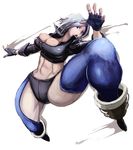  abs angel_(kof) breasts bursting_breasts butcha-u fingerless_gloves foreshortening gloves large_breasts solo the_king_of_fighters thighhighs white_hair 