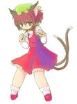  :&lt; animal_ears brown_hair cat_ears cat_tail chen chibi earrings hat jewelry multiple_tails short_hair slit_pupils solo sotto tail touhou 