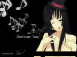  akiyama_mio bangs black_eyes black_hair blunt_bangs censored coach_(artist) don't_say_&quot;lazy&quot; eighth_note hat hime_cut k-on! long_hair mini_hat music musical_note nude one_eye_closed singing solo 