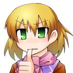  bad_id bad_pixiv_id biting blonde_hair green_eyes mizuhashi_parsee ren_(733) scarf solo thumb_biting touhou 