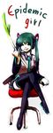  aqua_eyes aqua_hair bad_id bad_pixiv_id crazy_eyes crossed_legs detached_sleeves english grin hatsune_miku headphones long_hair mame_usagi microphone necktie sitting smile solo spring_onion thighhighs tongue twintails vocaloid 