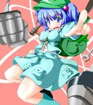  backpack bad_id bad_pixiv_id bag blue_eyes blue_hair breasts covered_nipples drill kawashiro_nitori large_breasts mechanical_arm niracha short_hair solo touhou twintails two_side_up 