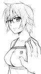  glasses greyscale hyakko kazamatsuri_touma monochrome sawa_jaaji short_hair solo_focus sports_bra traditional_media 