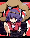  bad_id bad_pixiv_id barefoot purple_hair red_eyes rope rougetsu_(eclipse) short_hair smile solo touhou yasaka_kanako 