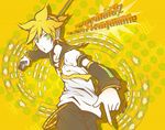  bad_id bad_pixiv_id blonde_hair chry_(112ch) detached_sleeves green_eyes headphones kagamine_len male_focus microphone necktie solo vocaloid yellow_neckwear 