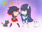  animalization back_bow bishoujo_senshi_sailor_moon boots bow cat chibi cosplay crossed_arms junketsu kill_la_kill kiryuuin_satsuki matoi_ryuuko multiple_girls sailor_senshi_costume sailor_senshi_uniform senketsu skirt tongue tongue_out uri_(uryu002) 