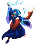  big_breasts blue_eyes blue_hair breasts canine cleavage clothed clothing female fox hair luvon mammal one_eye_closed robe skimpy solo thick_thighs voluptuous wide_hips wink 