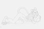 all_fours anatomically_correct animal_genitalia anthro arched_back balls bedroom_eyes dark_natasha erection half-closed_eyes looking_at_viewer lying male mammal monochrome naughty_face penis rat rodent seductive side_view sketch smile solo tail_grab whiskers 