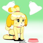  abstract_background all_fours animal_crossing anthro bell bent_over blonde_fur blonde_hair blush breasts canine clothing collar dog dog_bowl female food_bowl fur hair isabelle_(animal_crossing) leash mammal nintendo nipples nude open_mouth pet quietstealth raised_tail shih_tzu smile solo video_games yellow_fur 