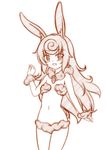  animal_ears blush bunny_ears highres long_hair looking_at_viewer minaha_(playjoe2005) monochrome simple_background smile solo white_background 