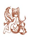  animal_ears cat_ears fire flat_chest highres long_hair minaha_(playjoe2005) monochrome nude original simple_background smile solo white_background 