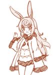  animal_ears bunny_ears highres long_hair looking_at_viewer minaha_(playjoe2005) monochrome simple_background sketch smile solo white_background 