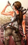  ass ass_focus bare_shoulders belt bow_(weapon) brown_hair from_behind gun handgun highres lara_croft long_hair pantylines pistol pixiv_tomb_raider_contest ponytail solo take_(draghignazzo) tank_top tomb_raider tomb_raider_(reboot) weapon 