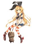  bad_id bad_pixiv_id black_panties blonde_hair elbow_gloves gloves highleg highleg_panties highres inaresi kantai_collection long_hair panties rensouhou-chan shimakaze_(kantai_collection) striped striped_legwear thighhighs thong underwear white_gloves yellow_eyes 