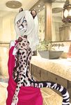  black_fur blonde_hair breasts brown_fur feline female fur grey_eyes hair kitsunebi looking_at_viewer mammal ocelot pink_nose solo white_fur 