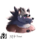  abs anthro bcokami biceps black_nose blush canine fur hair joh29 lobo loborobo looking_at_viewer male mammal muscles nude open_mouth pecs pose solo standing tongue tongue_out topless white_fur wolf 