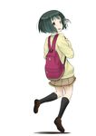  backpack bag cardigan hair_ribbon highres isshuukan_friends moka_(mocha-cafe) pleated_skirt ribbon school_uniform skirt socks solo yamagishi_saki 