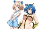  1boy 1girl animal_ears bikini blonde_hair blue_hair breasts cat_ears fake_animal_ears gasper_vladi gold_eyes high_school_dxd large_breasts pointy_ears short_hair swimsuit trap xenovia_(high_school_dxd) yellow_eyes 