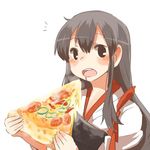  akagi_(kantai_collection) bad_id bad_twitter_id black_eyes blush brown_hair drooling food holding_pizza kantai_collection long_hair lowres muneate open_mouth oversized_food pizza rebecca_(keinelove) slice_of_pizza solo 