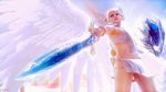  angel angel_wings animated animated_gif armpits bra crystal elysium head_wings lowres miniskirt shield skirt solo soulcalibur soulcalibur_(weapon) soulcalibur_v sword underwear weapon wings 