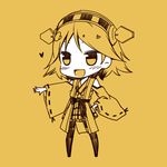  :d chibi detached_sleeves hairband headgear hiei_(kantai_collection) japanese_clothes kantai_collection kouji_(campus_life) lowres monochrome nontraditional_miko open_mouth outstretched_hand short_hair smile solo yellow 