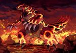  eruption garmmy glowing groudon molten_rock monster no_humans pokemon pokemon_(creature) primal_groudon sharp_teeth smoke solo spikes tail teeth volcano 