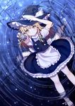  aiming_at_viewer apron bad_id bad_pixiv_id blonde_hair bow braid hair_bow hand_on_headwear hat kirisame_marisa looking_at_viewer lying mini-hakkero on_back outstretched_arm ripples single_braid solo soulkiller touhou water witch_hat yellow_eyes 