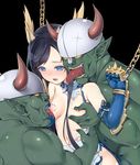  2boys bad_id bad_pixiv_id bare_shoulders bdsm bite_mark black_hair blue_eyes blue_gloves bondage bound breasts chain china_dress chinese_clothes dragon_girl dragon_horns dress elbow_gloves gloves head_fins hetero horns karin_(p&amp;d) kuro_(kuronell) long_hair molestation multiple_boys nipples ogre orc puzzle_&amp;_dragons small_breasts spiked_knuckles tail tears torn_clothes very_long_hair 