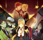  3girls beatrice black_hair blindfold blonde_hair brown_eyes brown_hair bug butterfly closed_eyes fuchsia91 glasses hat holding_hands insect jewelry juliet_sleeves kanon_(umineko) long_sleeves multiple_boys multiple_girls necktie open_mouth ponytail puffy_sleeves red_hair ring shannon smile spoilers tears umineko_no_naku_koro_ni ushiromiya_battler ushiromiya_george ushiromiya_jessica yasu_(umineko) 