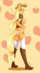  anthro anthrofied applejack_(mlp) blonde_hair blush breasts butt clothing cowboy_hat cutie_mark equine female freckles friendship_is_magic green_eyes hair hat horse long_hair looking_at_viewer mammal mleonheart my_little_pony orange_body panties pony shadow solo standing underwear 