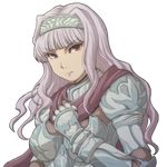  armor breasts chainmail chiaki_rakutarou gloves hairband idolmaster idolmaster_(classic) long_hair looking_at_viewer medium_breasts red_eyes shijou_takane silver_hair smile 