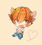  chibi earth_eleven green_eyes heart inazuma_eleven_(series) inazuma_eleven_go inazuma_eleven_go_galaxy lowres male_focus minaho_kazuto nekoto_maruta open_mouth orange_hair soccer_uniform solo sportswear 