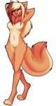  alpha_channel breasts female fur green_eyes hands_behind_head mammal nipples nude one_eye_closed orange_fur plain_background porin pussy rodent solo squirrel standing 