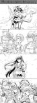  3girls 4koma comic gaijin_4koma gamagoori_ira greyscale highres inumuta_houka jakuzure_nonon junketsu kill_la_kill kiryuuin_satsuki matoi_ryuuko monochrome multiple_boys multiple_girls nudist_beach_uniform pink-ball sanageyama_uzu senketsu spoilers 