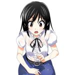  1girl ashisu_sahoto black_hair brown_eyes long_hair mangaka-san_to_assistant-san mangaka-san_to_assistant-san_to open_mouth poncho_s solo surprised wet wet_clothes 