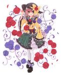 ankle_boots ascot bad_id bad_pixiv_id bebitera blouse blue_flower blue_rose boots embellished_costume floral_background flower frilled frilled_hat frills full_body green_eyes hand_on_headwear hat hat_flower hat_ribbon heart heart_of_string highres komeiji_koishi long_sleeves looking_at_viewer pantyhose parted_lips red_flower red_rose ribbon rose short_hair silver_hair skirt solo third_eye touhou white_background white_legwear 