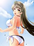  ass bikini brown_hair cloud day long_hair looking_back love_live! love_live!_school_idol_project minami_kotori mizuki_(mizuki_ame) outdoors side-tie_bikini sky solo swimsuit white_bikini yellow_eyes 