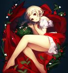  bare_legs barefoot blonde_hair braid jewelry looking_at_viewer lying necklace open_mouth original petite red_eyes sketch twin_braids weee_(raemz) 