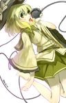  barefoot blood blood_in_mouth bow dated eyeball green_eyes green_hair hat hat_bow heart heart_of_string highres komeiji_koishi long_sleeves looking_at_viewer nishiuri open_mouth shirt short_hair simple_background skirt solo string third_eye tongue tongue_out touhou white_background wide_sleeves 