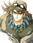  bad_id bad_pixiv_id brown_hair goggles goggles_on_headwear green_eyes hat jojo_no_kimyou_na_bouken joseph_joestar_(young) kuroyuki_(96yuki) male_focus scarf solo spiked_hair tooth_necklace 