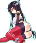  ass ayamoto black_hair black_panties blush breasts elbow_gloves gloves headgear kantai_collection large_breasts long_hair nagato_(kantai_collection) panties red_eyes skirt solo thighhighs underwear 