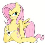  bedroom_eyes biting_lip blinking blue_eyes blush cutie_mark equine feathers female flat_chested fluttershy_(mlp) friendship_is_magic fur hair hooves horse kneeling long_hair looking_at_viewer mammal my_little_pony panties pegasus pink_hair plain_background pony silveronekunai solo underwear white_background wings yellow_fur 