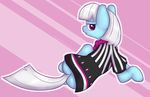  blue_fur butt clothing equine female friendship_is_magic fur hair horse looking_at_viewer looking_back mammal my_little_pony photo_finish_(mlp) pink_eyes pony solo staggeredline white_hair 