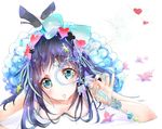  blue_eyes blue_hair breasts cleavage flowers long_hair original soramu wristwear 