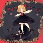  :q blonde_hair blouse border chinese_lantern_(plant) cross dress graveyard hair_ribbon mary_janes outstretched_arms red_eyes ribbon rumia shoes short_hair spread_arms tombstone tongue tongue_out touhou yujup 