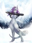  breasts clothed clothing cold coldfire dragon female fire flashing hair horn looking_at_viewer panties purple_hair pussy skimpy snow solo underwear 