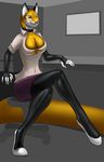  breasts cat feline female hindpaw huge_breasts invalid_color invalid_tag latex_(artist) mammal paws rubber shoes solo 
